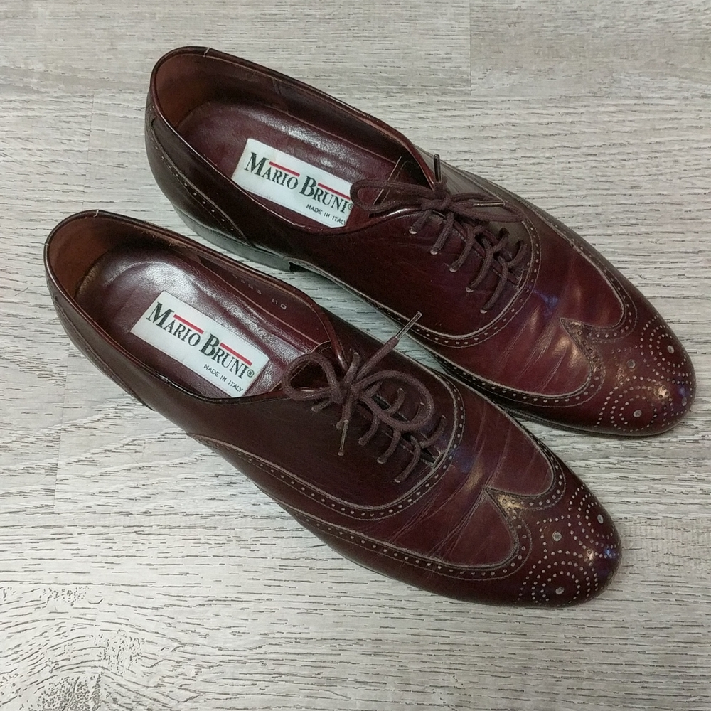 Mario Bruni Shoes 9 Men's Wingtip Oxford Dress Formal Burgundy Wedding Tux